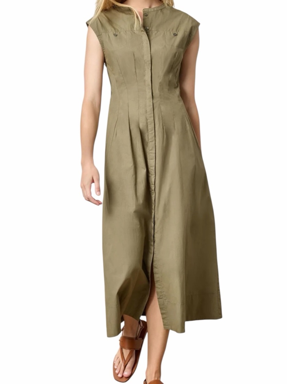 Lilla P Sleeveless Olive(Kelp) Green Seamed Maxi Shirt Dress XS NEW